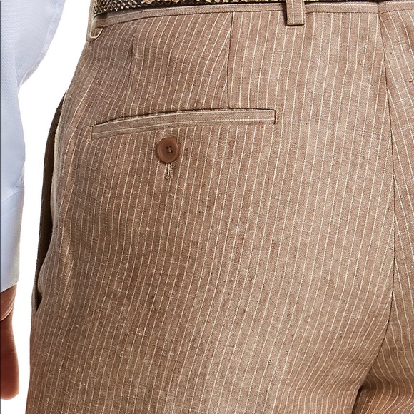 Bar III Men’s Slim Fit Tan Pinstripe Linen Suit Pants Created for Macy’s - Picture 6 of 10